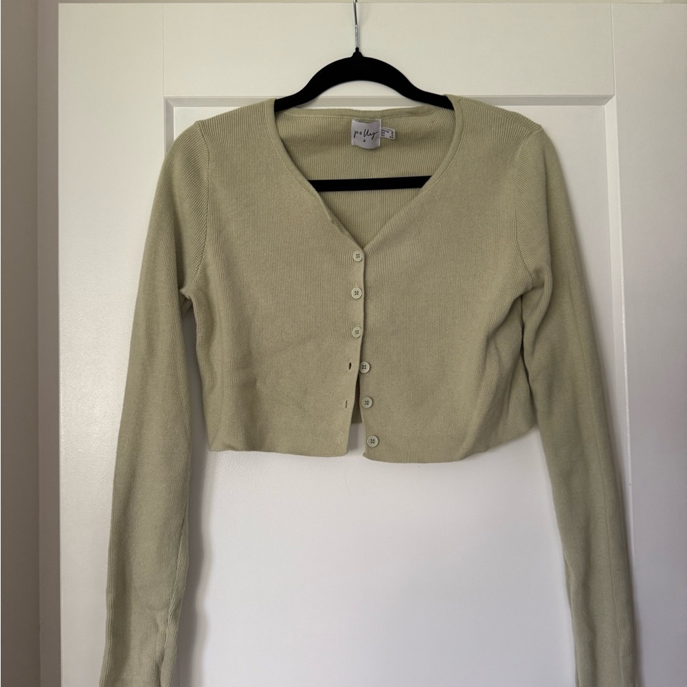 Princess Polly Light Green Cropped Cardigan